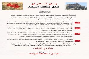 قبائل البيضاء تؤكد تأييدها لدعوة رئيس مجلس القيادة الرئاسي وتعلن جاهزيتها لإسناد معركة استعادة الدولة